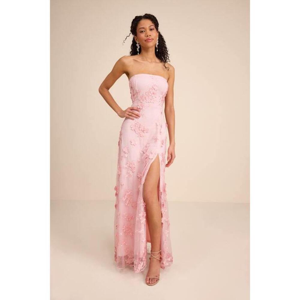 Lulus Rare Presence Blush 3d Floral Embroidered Maxi Dress Pink - Size XL